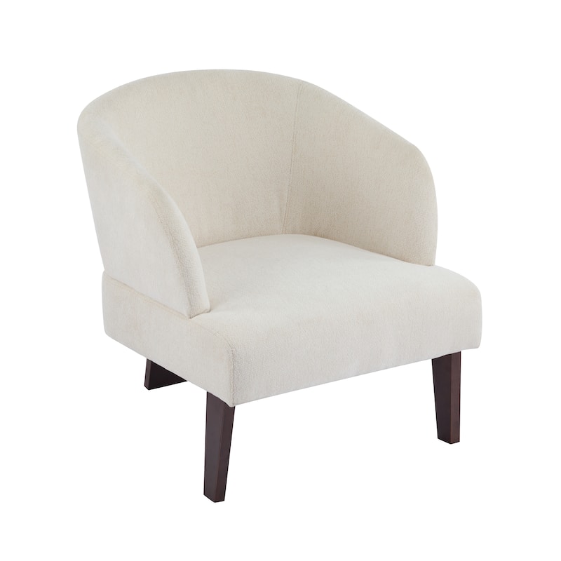 Modern Accent Chair with Round Back & Wooden Legs-Mid-Century Inspired Lounge Chair-Soft Fabric Upholstery