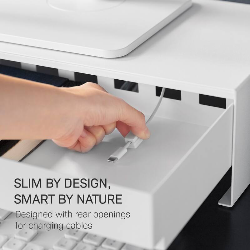 Yamazaki Home Monitor Stand With Drawer, Steel - L 16.1 x W 19.7 x H 5 inches