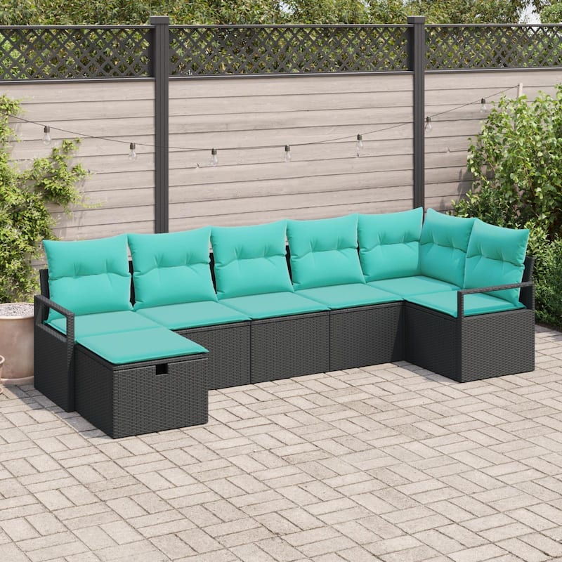 vidaXL 7/8 Garden Sofa Set with Cushions Black/Brown/Grey Poly Rattan - 113 x 48 x 27.2 - Black without table