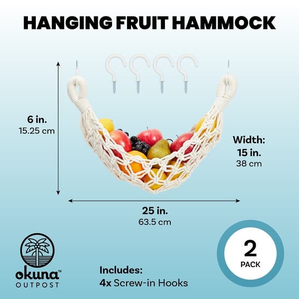 2x Macrame Hanging Basket Fruits Hammock Organizer for Kitchen Under