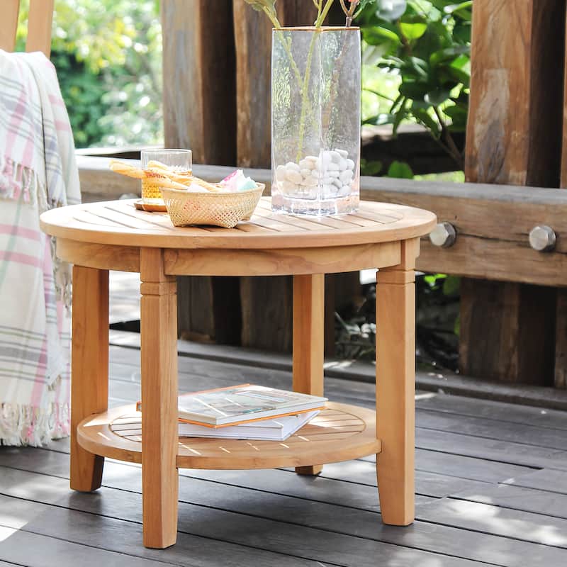 Cambridge Casual Sherwood Teak Patio Side Table - 24" - Natural Teak