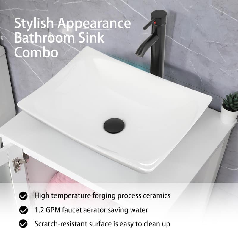 48" Bathroom Vanity Set Organizer Top Vessel Sink W/ Faucet Drain Cabinet Combo