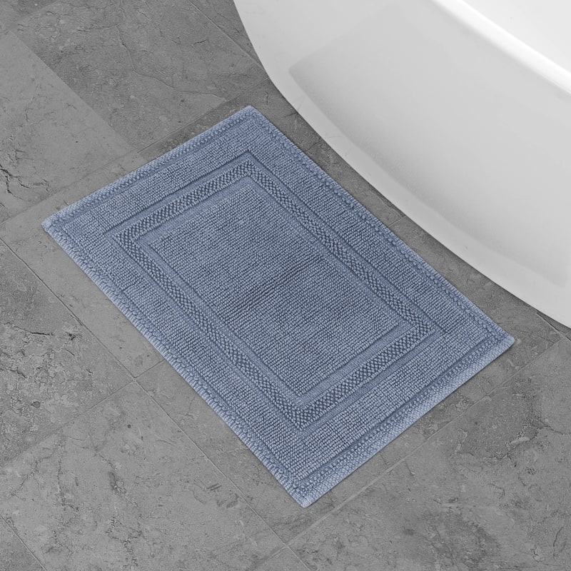 Jean Pierre Cotton Stonewash Racetrack 17 x 24 in. Bath Rug - Grey Blue