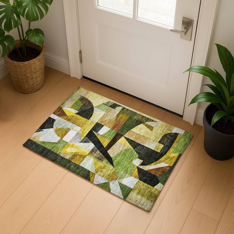 Premium Washable Super Soft Contemporary Mayfield Rug - Green - 1'8" x 2'6"