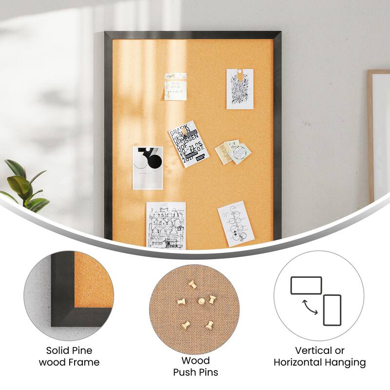 Commercial Wall Mount Cork Board with Wooden Push Pins