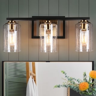 2/3/4-Light Modern Black Gold Bathroom Vanity Lights Seeded Glass Wall Sconces