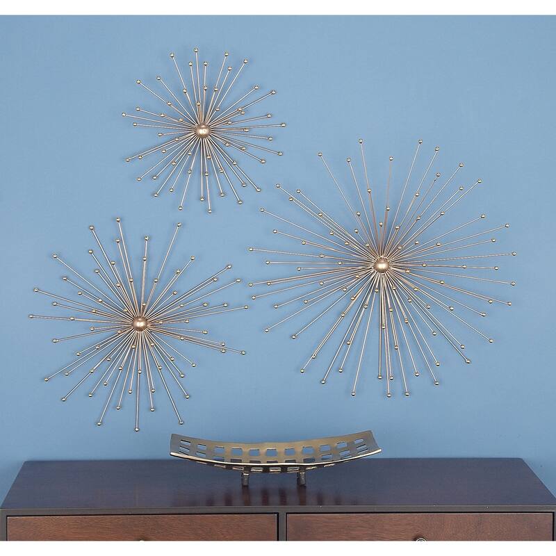 Gold Metal 3D Starburst Home Wall Decor (Set of 3) - Gold