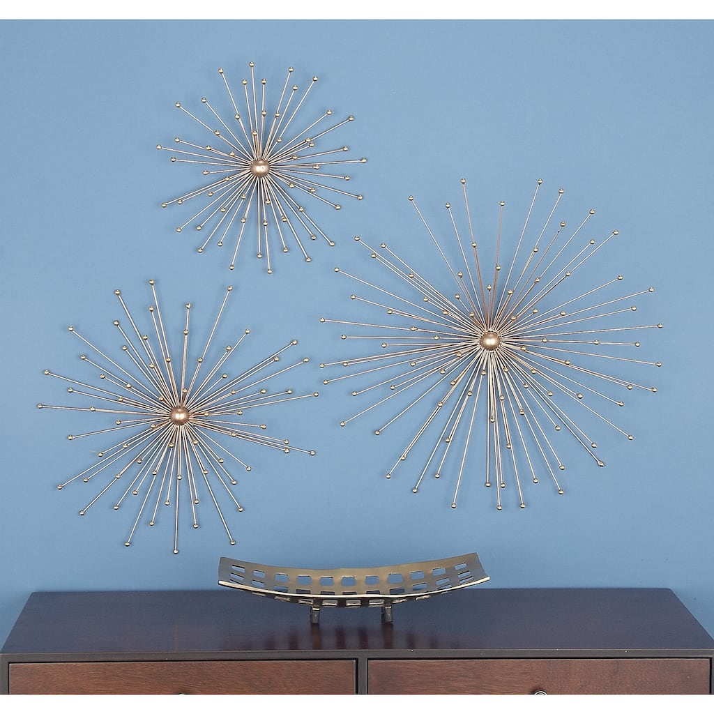 Gold Metal 3D Starburst Home Wall Decor (Set of 3)