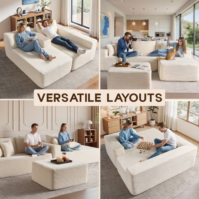 OVIOS All-Foam Cloud L-Shaped Lounger Sofa​ ​​With Ottoman​