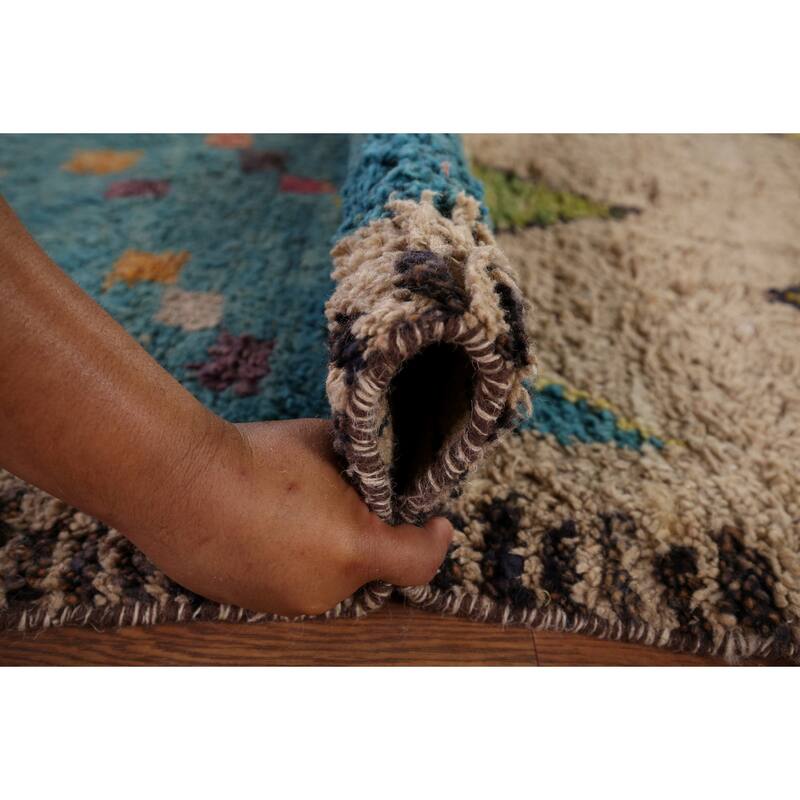 Geometric Plush Moroccan Rug Hand-Knotted Bedroom Wool Carpet - 7'1" x 10'3"