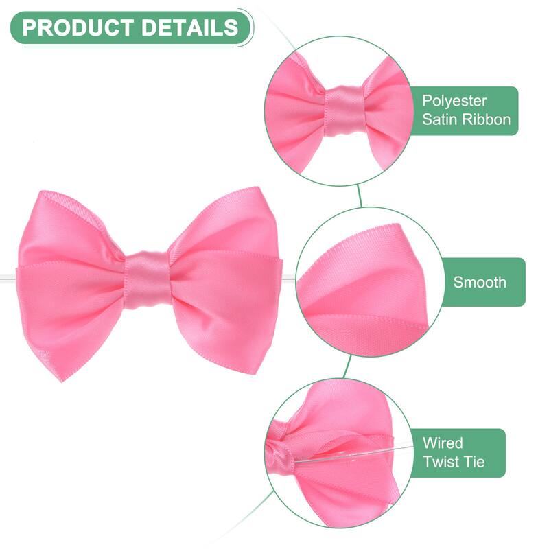24-Pack Satin Ribbon Twist Tie Bows 3x3.6" Bow Twist for Craft - Pink