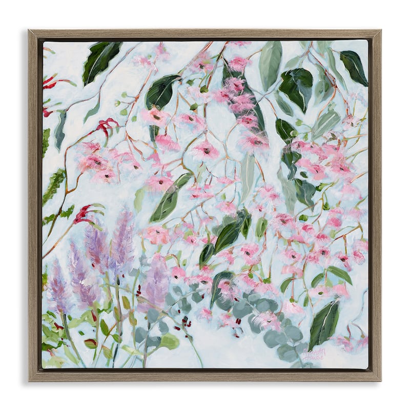 Stupell Chic Pink Garden Blossoms Framed Floater Canvas Wall Art Design By Meredith Howse - 25 x 25 - Brown