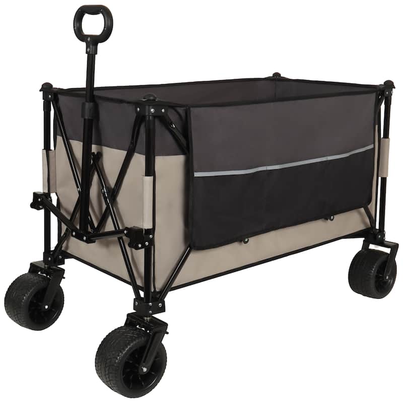 Extra Large 300l Tall Heavy-Duty Folding Wagon Cart With 480lbs Capacity-All-Terrain Wheels,Side Pockets,Brakes & Drink Holders