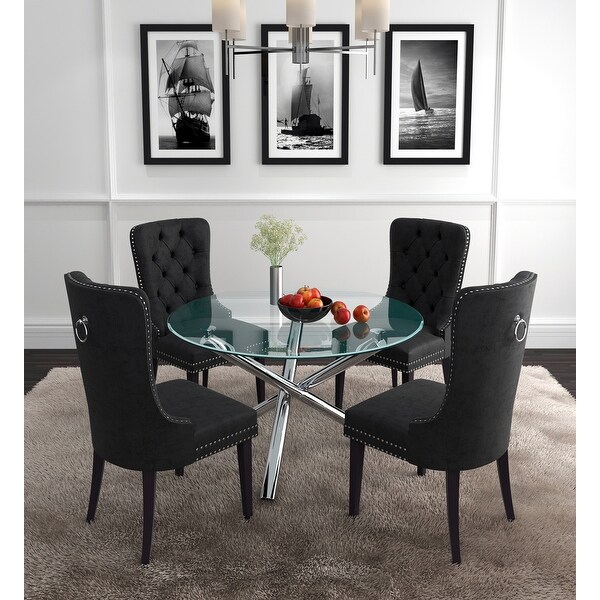 Contemporary 5pc Dining Set with Chrome Table Black Chair On