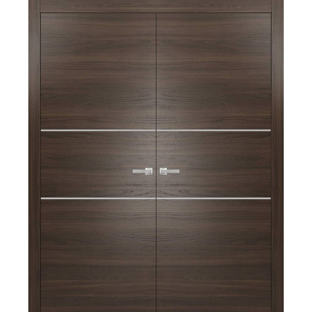 Solid French Double Doors 36 x 80 Planum 0110 Chocolate Ash with