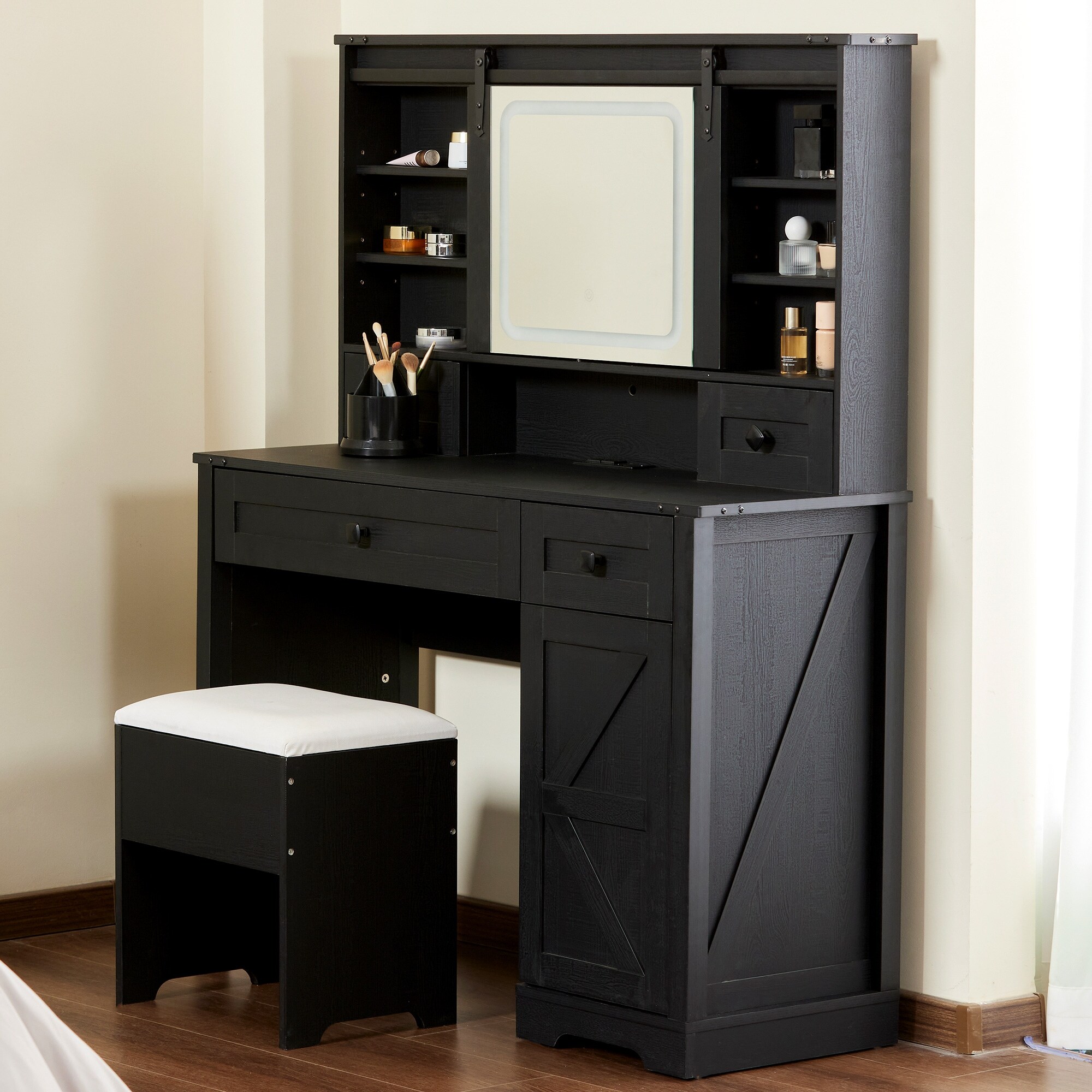 Black makeup shop vanity desk