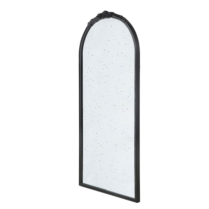 30" x 65" Hand Carved Rose Antique Mirror Frame, Large Arch Mirror Wall Decor for Living Room, Bathroom, Entryway(Black)