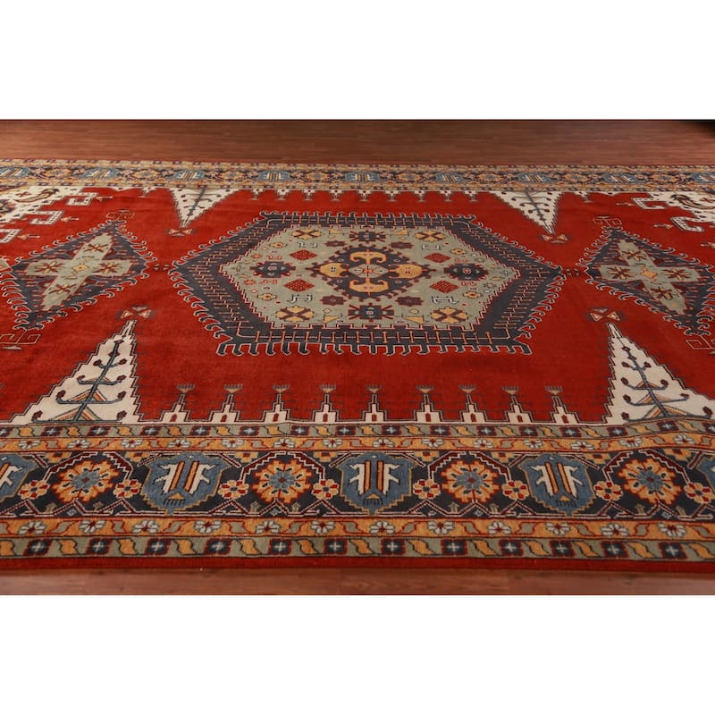 Palace Size Red Viss Indian Large Rug Handmade Wool Carpet - 12'2"x 17'9"