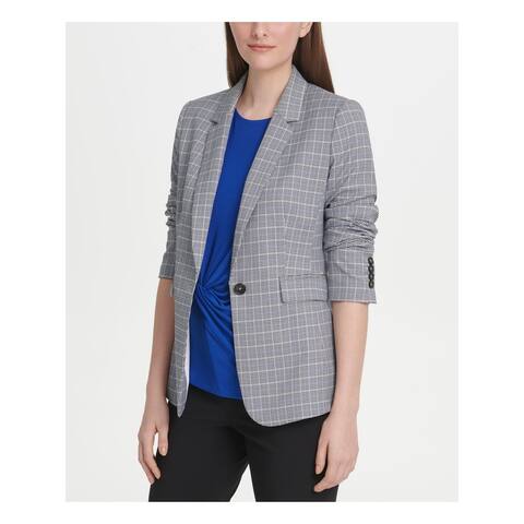 DKNY Womens Blue Single Button Plaid Wear To Work Jacket Size 10