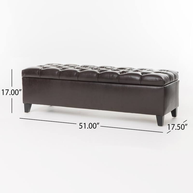 Brown PU Leather Storage Ottoman Bench - Contemporary Style, Large Storage Space