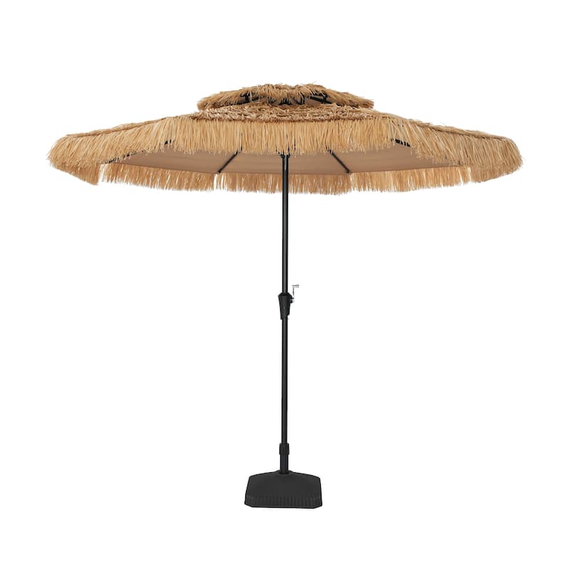 Clihome 10 Ft. Outdoor Double Top Hawaiian Style Thatch Umbrella - Brown With B-base