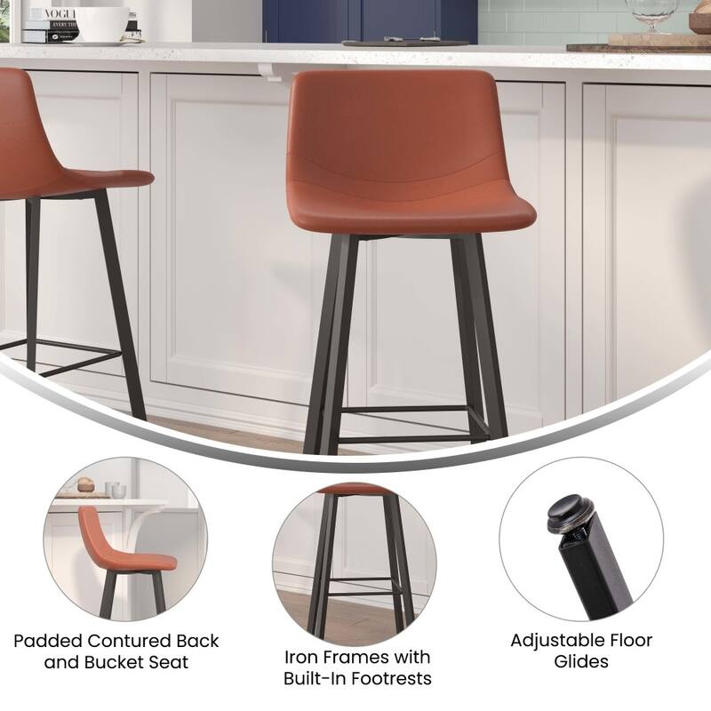 Set of 2 Armless Upholstered Metal Counter Stools