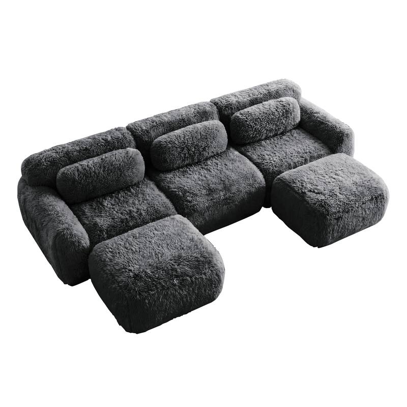 Homy Casa Modular Sectional Sofa, Dark Grey Plush Fabric with Non-Slip Base, No Assembly Living Room Couch with Pillows