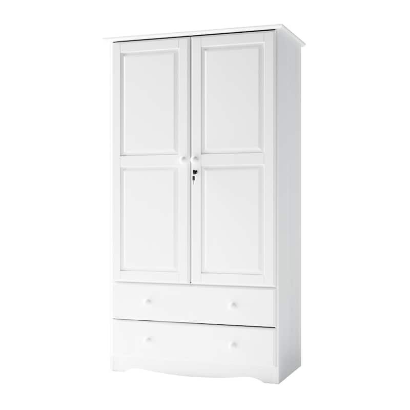 Palace Imports 100% Solid Wood Smart Wardrobe Armoire with 2 Drawers, Metal or Wooden Knobs