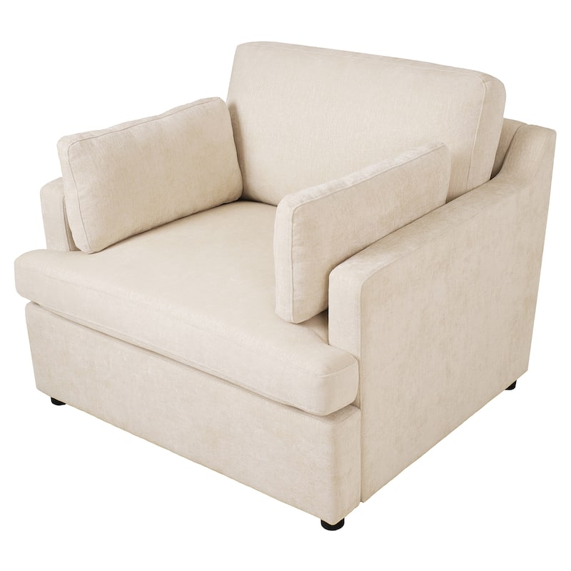 Beige Modern 37" Accent chair with Plastic Legs and Pillows for Living Room