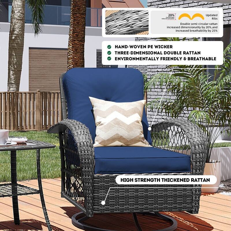 Patio Watcher 6-Piece Gray Wicker 360-Degree Patio Conversation Outdoor Rocking Chair Set with Cushions