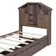 preview thumbnail 32 of 69, Wooden platform bed with house shaped storage headboard and drawers