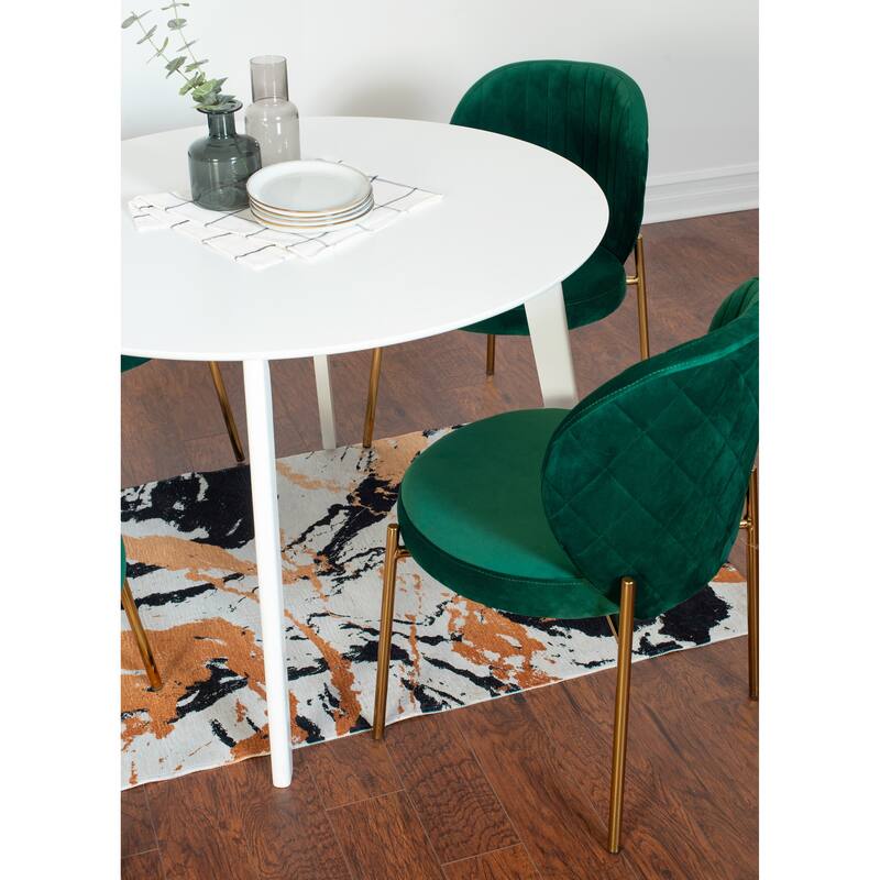 Cafet Dining Table Set Casual Dining Table Set Round Dining Table Set with 4 Upholstered Chairs and Rubberwood Table Legs Green