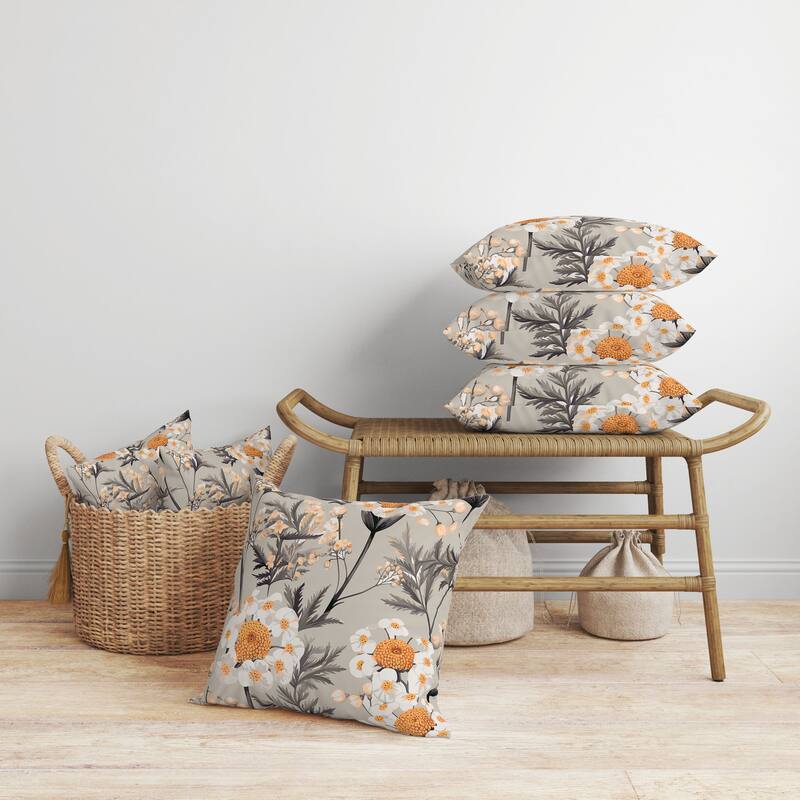 Millefolium Harmony Faux Suede Reversible Throw Pillow Grey and Orange