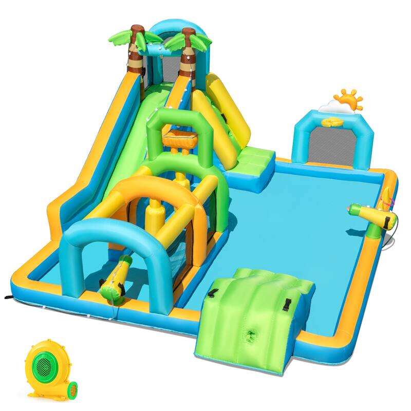 Gymax Inflatable Water Slide w/Splash Pool Climbing Wall Football Goal