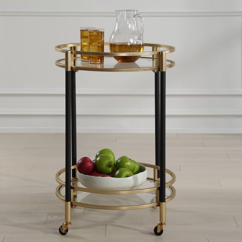 Uttermost 24198 Dolly 22" Wide Iron and Tempered Glass Bar Cart with