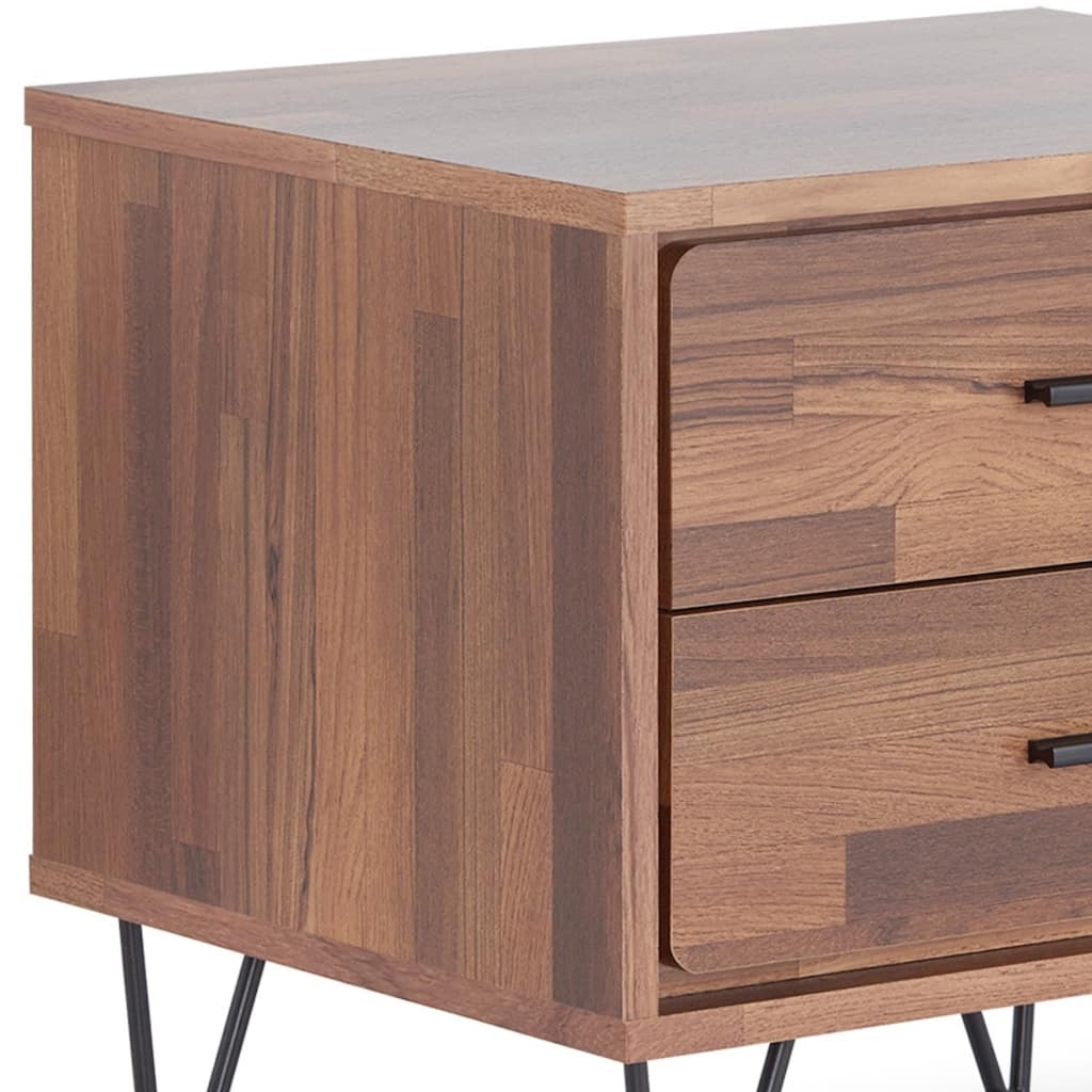Wood Contemporary Nightstand with 2 Drawers and Metal Legs