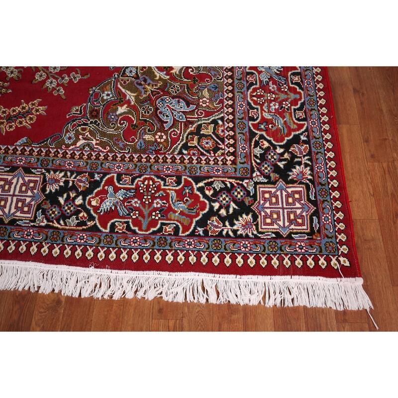 Animals Red Floral Kashan Turkish Area Rug Machine-Made Carpet - 9'7" x 12'8"