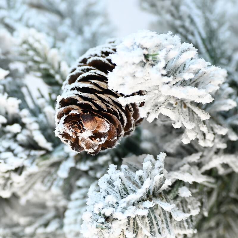 Flocked Christmas Tree with Warm White LED Lights, Pine Cones & Pot Base