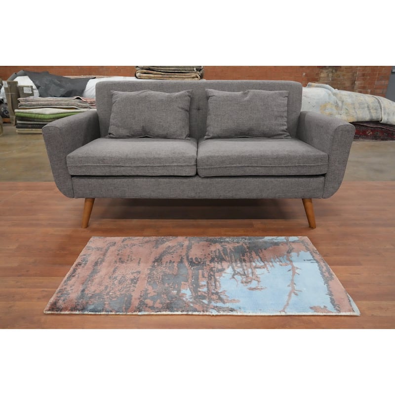 Hand Knotted Oriental Viscose Silk Carpet Modern Abstract Multi-Colored Abstract Area Rug - 4' 0'' X 2' 0''