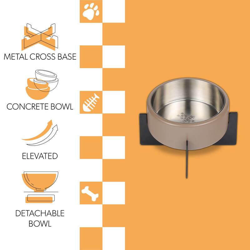 Intersecta Concrete & Steel Pet Feeder - 16oz with Metal Stand