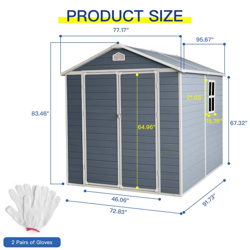 Resin Outdoor Storage Shed Tool Shed with Lockable Double Doors, All-Weather Garden Shed Pet Shed for Side Yard