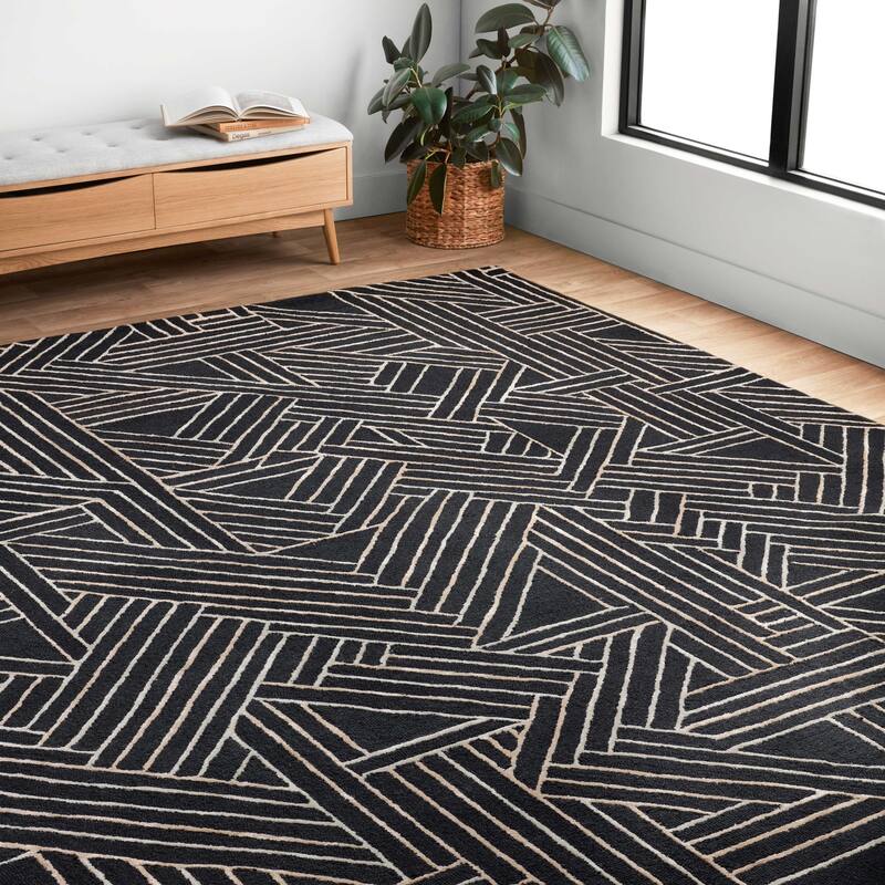 Alexander Home Reverie 3-D Geometric Modern Area Rug - 5' x 7' 6" - Charcoal / Neutral