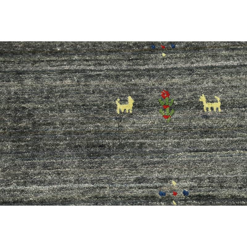Hand Knotted Oriental Viscose Silk Carpet Tribal Animal Pictorial Greys & Charcoal Gabbeh Area Rug - 9' 10'' X 7' 11''