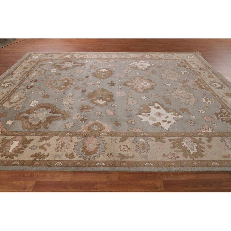 Gray Oushak Indian Area Rug Handmade Wool Carpet - 8'9"x 11'7"