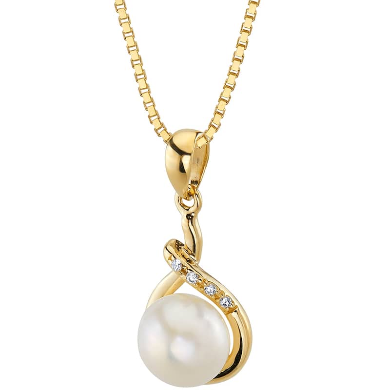Oravo 14k Yellow Gold Freshwater Pearl Infinity Drop Pendant Necklace
