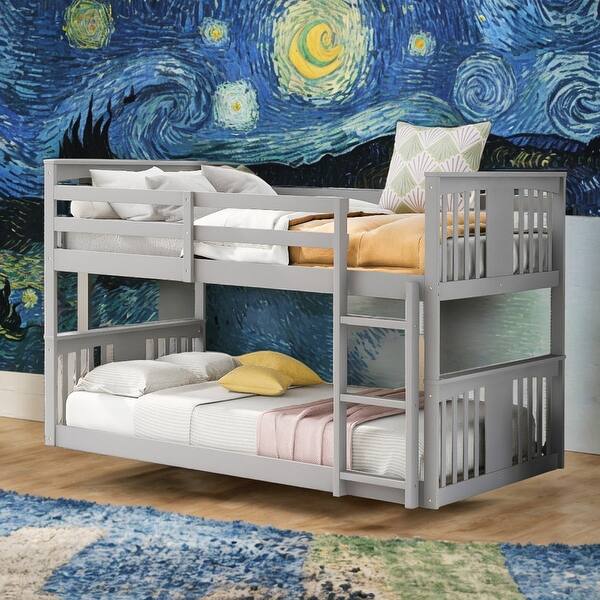 slide 2 of 12, Modren Twin Over Twin Bunk Bed With Ladder And Solid Construction For Bedroom Grey