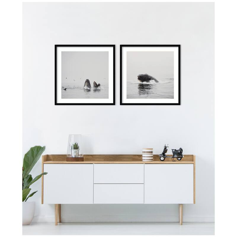 Kate and Laurel Humpback Whale 2 Piece Framed Wall Art Print Set by Laura Evans