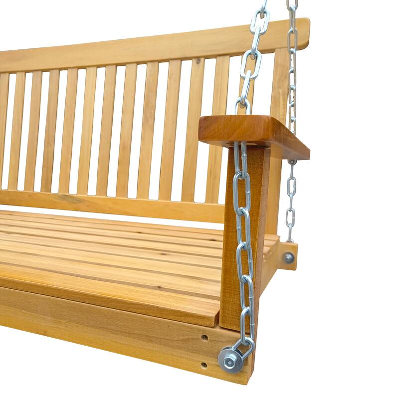 Solid Wood Porch Swing with Zinc-Plated Chains and Armrests,800lb Capacity