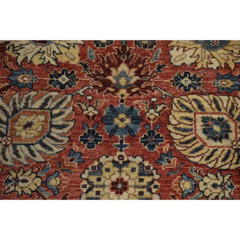 Hand Knotted Traditional Wool Orange Geometric Area Rug - 9' 11'' X 8' 1''