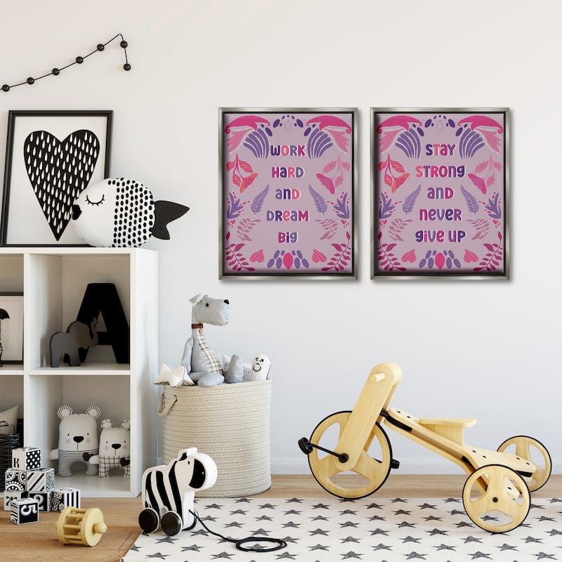 Stupell Purple Motivational Work Hard Framed Floater Canvas Wall Art Design By Julia Frost (Set of 2)